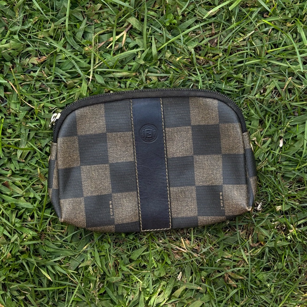 Fendi checkered leather mini zipper dome bag